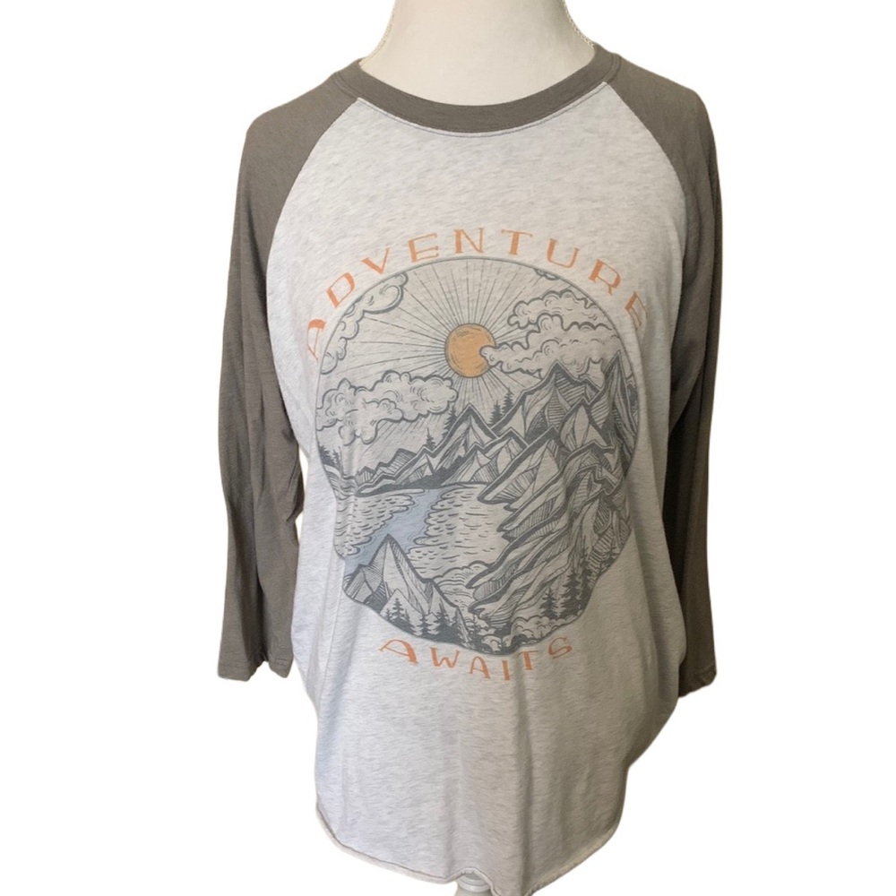 Next Level Apparel Gray and White Long Sleeve Tee